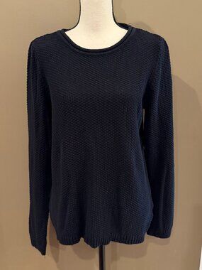 Notations Women's Black Waffle Textured Long Sleeve Sweater, Size Large